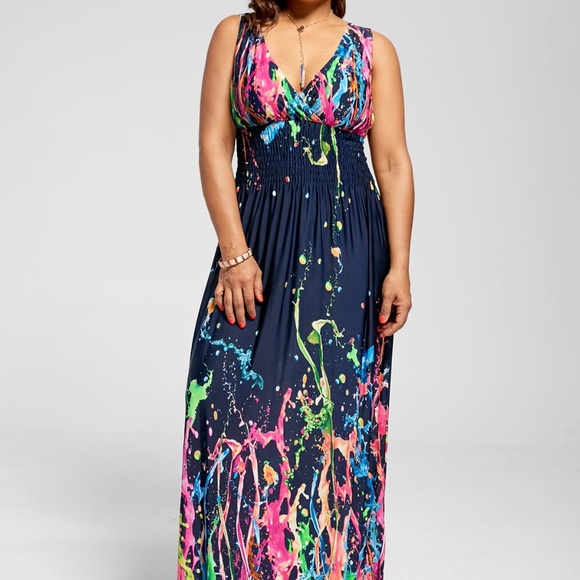 ​⭐HP!⭐ Plus Size Sleeveless Splatter Print Dress - Picture 4 of 5